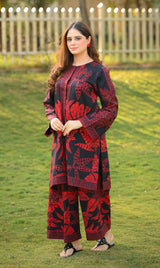 LNF P011 PRINTED CO-ORD SET RED & BLACK