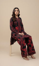 LNF P011 PRINTED CO-ORD SET RED & BLACK