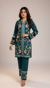 LNF P015 PRINTED CO-ORD SET TEAL GREEN