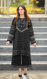 LNF P016 PRINTED CO-ORD SET BLACK & OFF WHITE