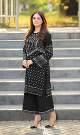 LNF P016 PRINTED CO-ORD SET BLACK & OFF WHITE