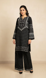 LNF P016 PRINTED CO-ORD SET BLACK & OFF WHITE