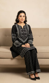 LNF P016 PRINTED CO-ORD SET BLACK & OFF WHITE