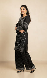 LNF P016 PRINTED CO-ORD SET BLACK & OFF WHITE