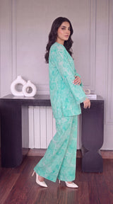 Des # 682-D-36, Aqua 2 Pcs Unstitched Lawn