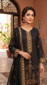 D# 11073 BLACK 3 PCS Unstitched Lawn
