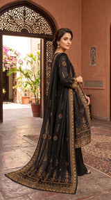 D# 11073 BLACK 3 PCS Unstitched Lawn