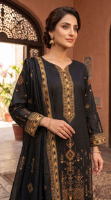 D# 11073 BLACK 3 PCS Unstitched Lawn