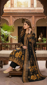 D# 11073 BLACK 3 PCS Unstitched Lawn