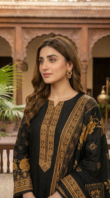 D# 11073 BLACK 3 PCS Unstitched Lawn