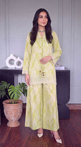 Des # 682-D-37, Lime 2 Pcs Unstitched Lawn
