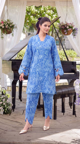 Des # 682-D-33, Blue 2 Pcs Unstitched Lawn