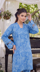 Des # 682-D-33, Blue 2 Pcs Unstitched Lawn
