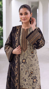 D# 1001 Black Digital Khaddar 3 Piece Unstitched