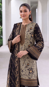 D# 1001 Black Digital Khaddar 3 Piece Unstitched