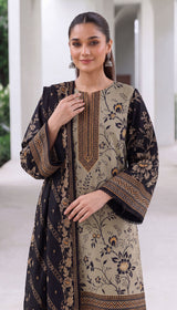 D# 1001 Black Digital Khaddar 3 Piece Unstitched