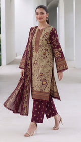 D# 1001 Maroon Digital Khaddar 3 Piece Unstitched