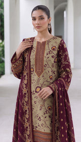 D# 1001 Maroon Digital Khaddar 3 Piece Unstitched