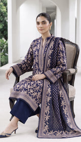 D# 1002 Blue Digital Khaddar 3 Piece Unstitched