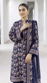 D# 1002 Blue Digital Khaddar 3 Piece Unstitched