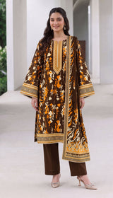 D# 1003 Brown Digital Khaddar 3 Piece Unstitched