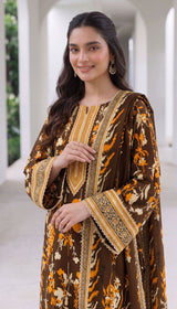 D# 1003 Brown Digital Khaddar 3 Piece Unstitched
