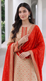D# 1004 Red Digital Khaddar 3 Piece Unstitched