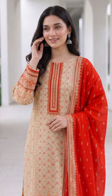 D# 1004 Red Digital Khaddar 3 Piece Unstitched