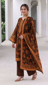 D# 1005 Brown Digital Khaddar 3 Piece Unstitched