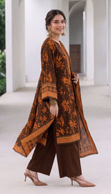 D# 1005 Brown Digital Khaddar 3 Piece Unstitched