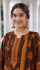 D# 1005 Brown Digital Khaddar 3 Piece Unstitched
