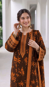 D# 1005 Brown Digital Khaddar 3 Piece Unstitched