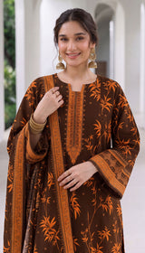D# 1005 Brown Digital Khaddar 3 Piece Unstitched