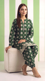 DES # 1375, Green 2 Pcs Unstitched Lawn