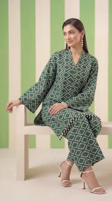 DES # 1378, Green 2 Pcs Unstitched Lawn