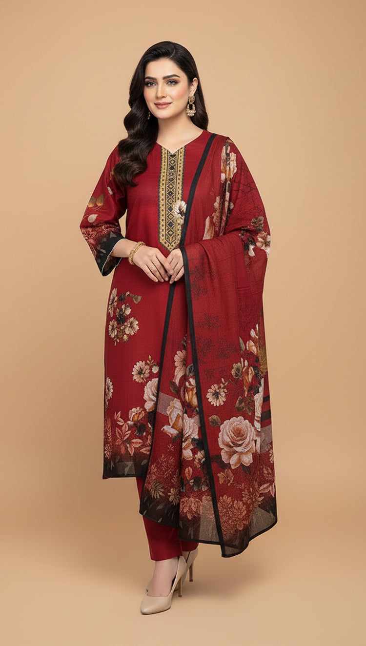 D# 24008 Digital Khaddar 3 Piece Unstitched – Libaas By Umair Nawaz