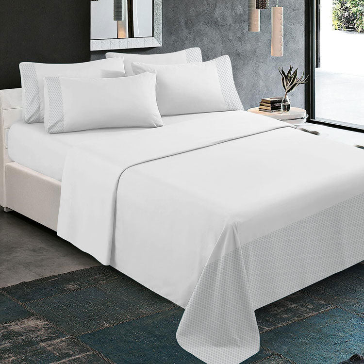 LBS-35509-Grey White BED SHEET SET