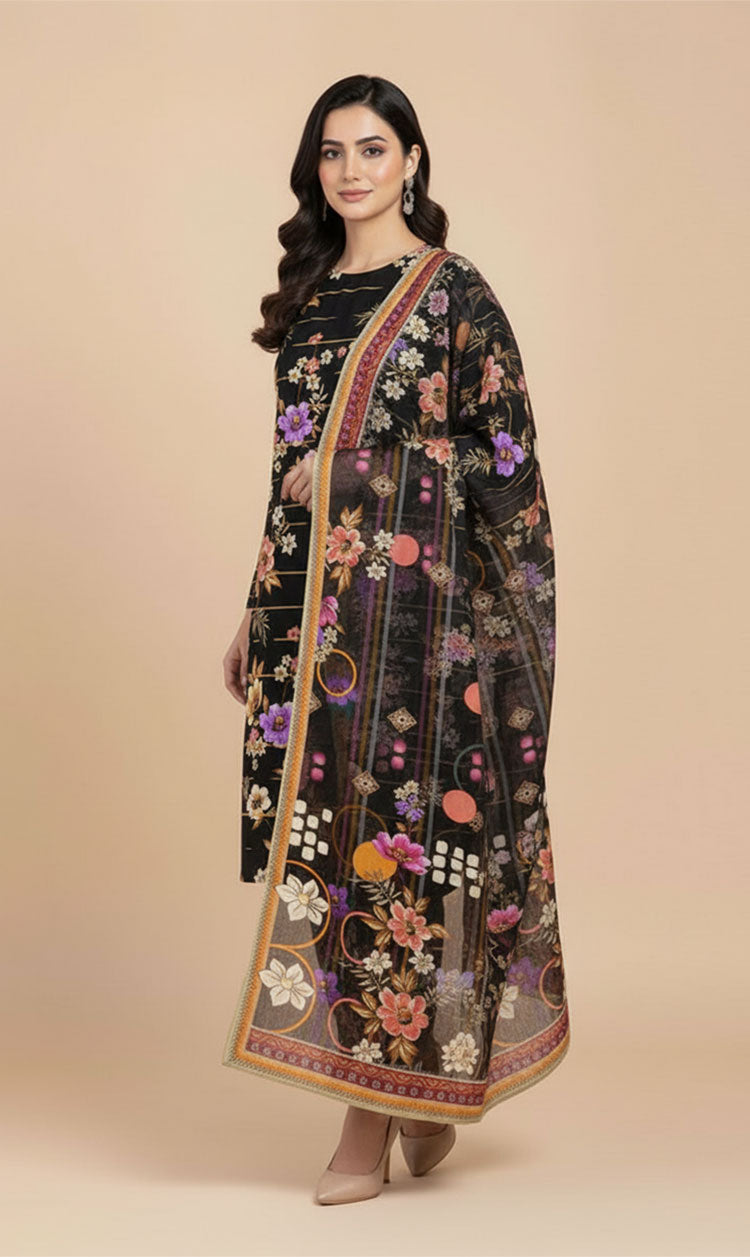 D#514 BLACK DIGITAL CLASSIC LINEN 3PCS UNSTITCHED