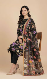 D#514 BLACK DIGITAL CLASSIC LINEN 3PCS UNSTITCHED