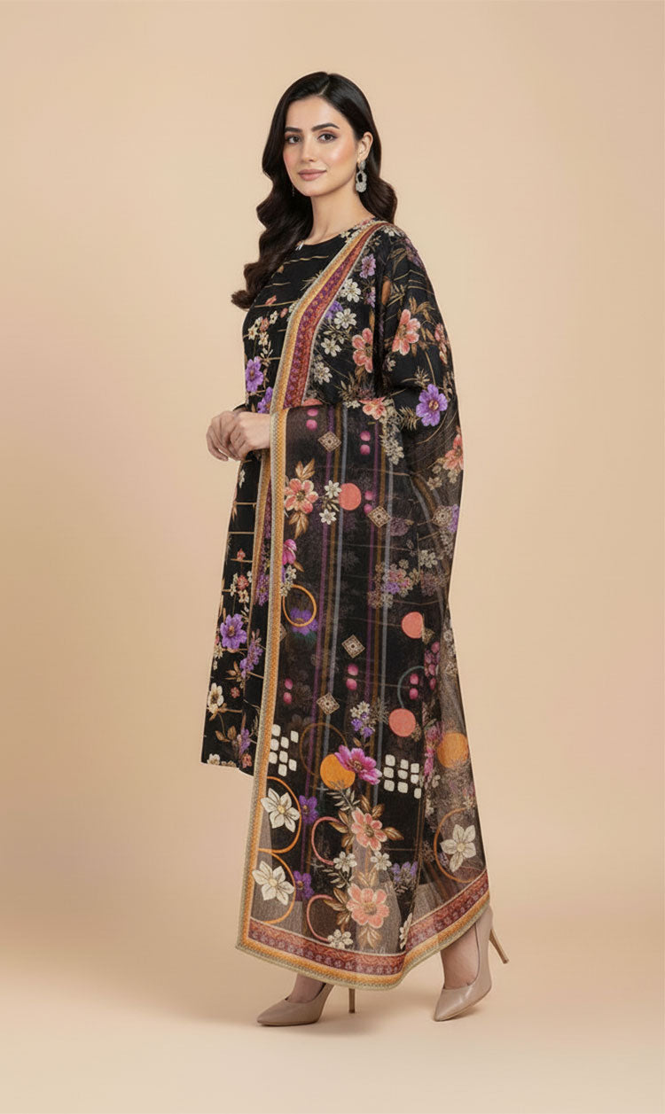 D#514 BLACK DIGITAL CLASSIC LINEN 3PCS UNSTITCHED