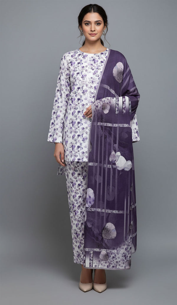 D#7007 PURPLE DIGITAL CLASSIC LINEN 3PCS UNSTITCHED