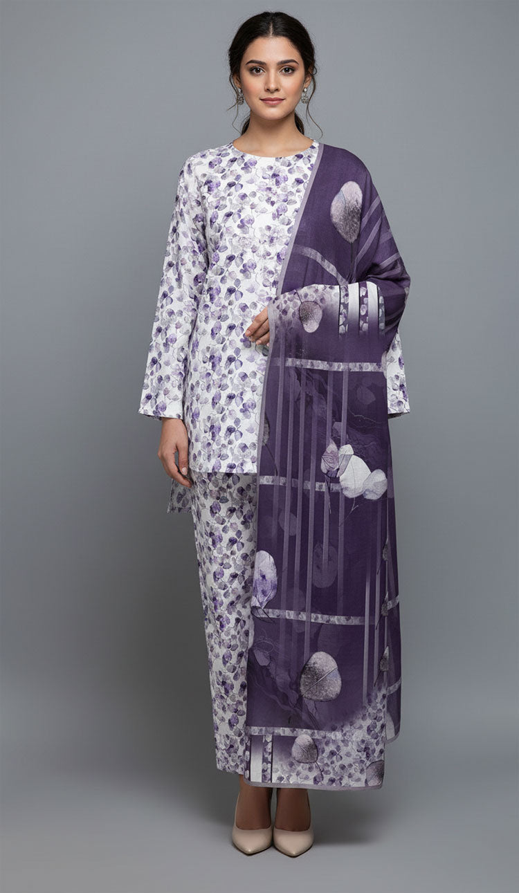 D#7007 PURPLE DIGITAL CLASSIC LINEN 3PCS UNSTITCHED