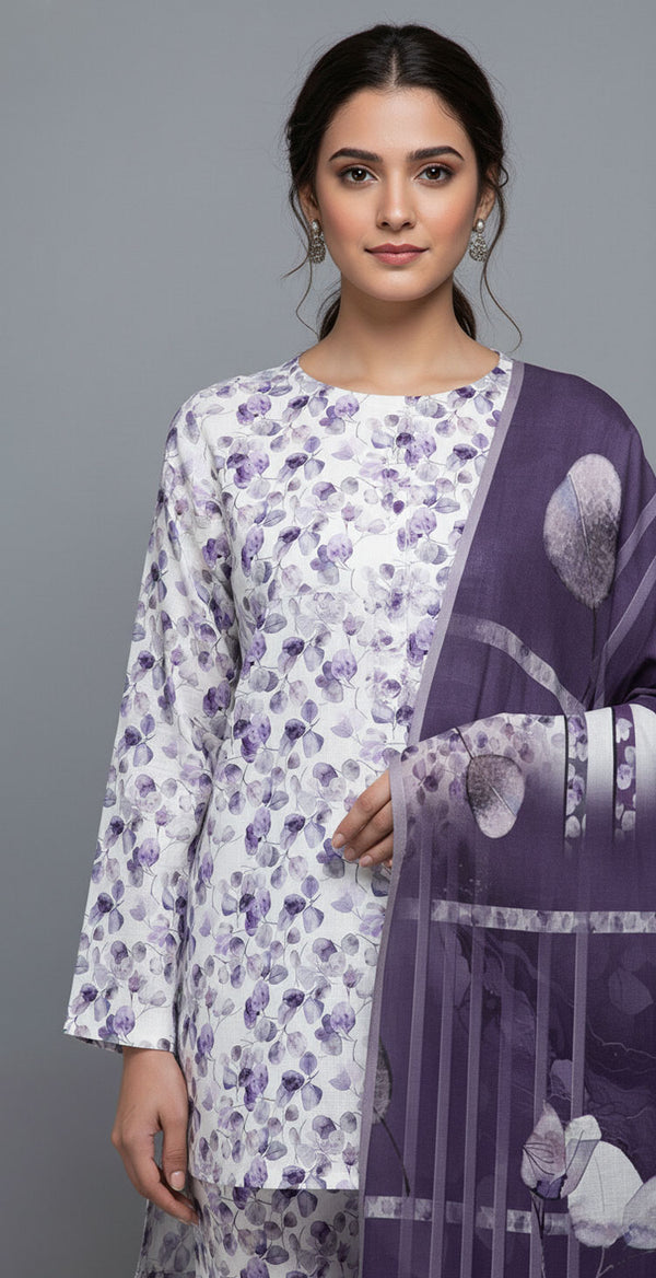 D#7007 PURPLE DIGITAL CLASSIC LINEN 3PCS UNSTITCHED