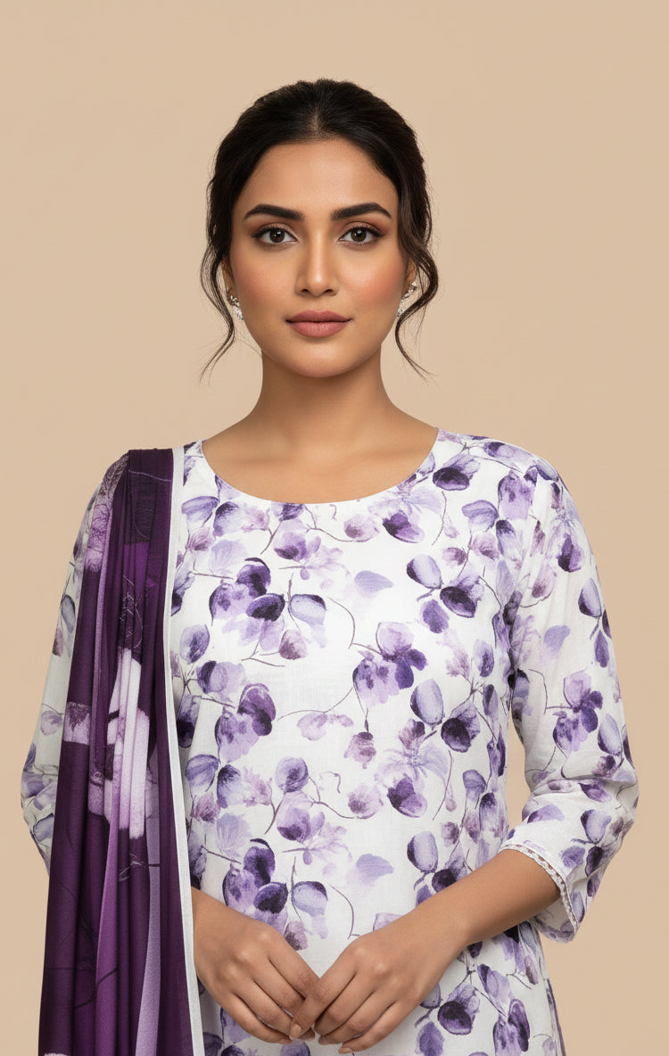 D#7007 PURPLE DIGITAL CLASSIC LINEN 3PCS UNSTITCHED