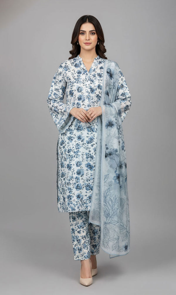 D#7008 SEA GREEN DIGITAL CLASSIC LINEN 3PCS UNSTITCHED