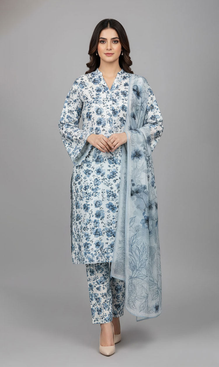 D#7008 SEA GREEN DIGITAL CLASSIC LINEN 3PCS UNSTITCHED