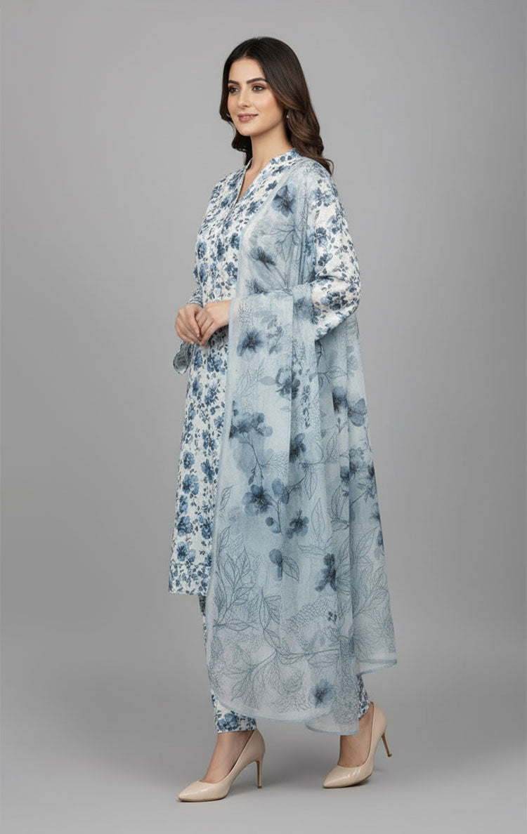 D#7008 SEA GREEN DIGITAL CLASSIC LINEN 3PCS UNSTITCHED