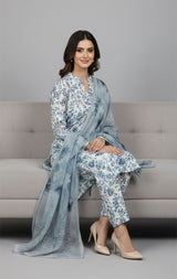 D#7008 SEA GREEN DIGITAL CLASSIC LINEN 3PCS UNSTITCHED