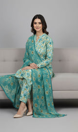 D#7016 GREEN DIGITAL CLASSIC LINEN 3PCS UNSTITCHED