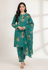 D#7036 GREEN DIGITAL CLASSIC LINEN 3PCS UNSTITCHED